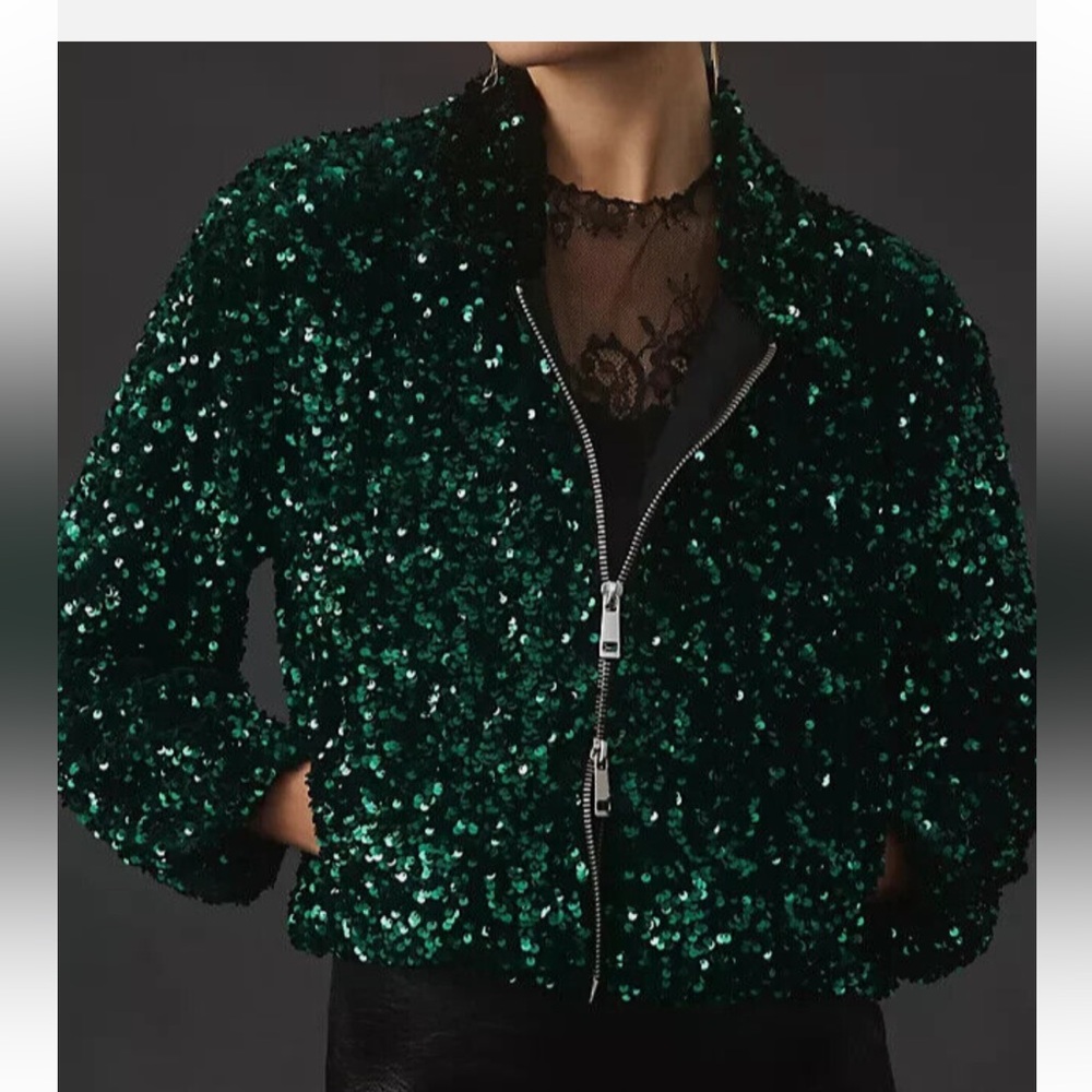 Anthropologie Maeve Sequin Bomber Jacket